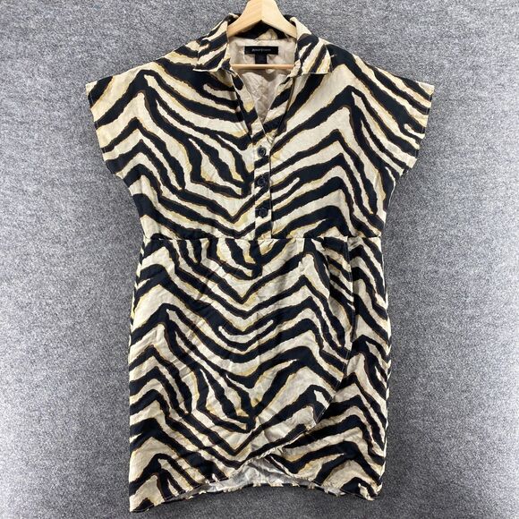 Ashley Stewart Dresses & Skirts - Ashley Stewart Shirt Dress Women 14W Plus Beige Animal Print Short Linen Lined